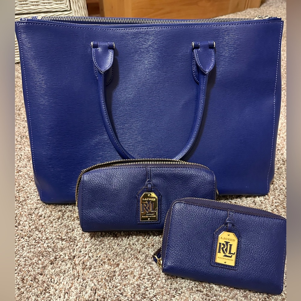 Brand new Ralph Lauren bag set in purple-blue (comes across more blue in photos)